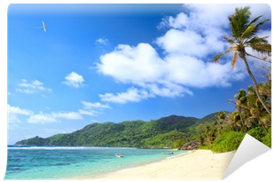 Fotomural Playa Tropical Con Palmeras Y Arena En La - Seychelles (400x400)