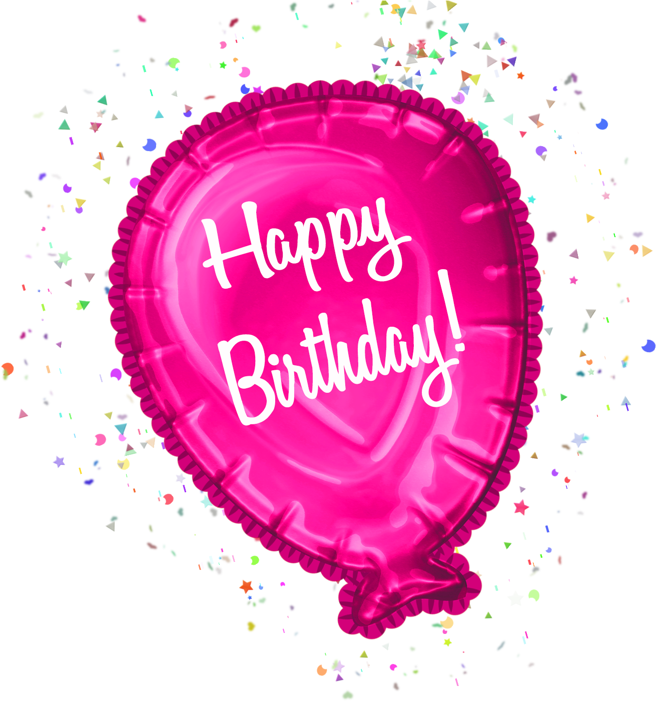 Pink Happy Birthday Balloon With Confetti - Transparent Background Birthday Balloons (2100x1500)