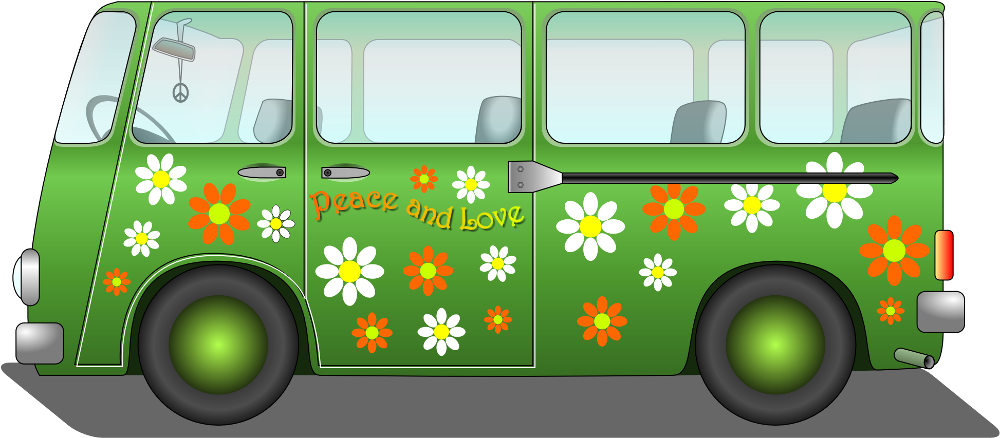 Flower Peace Love Hippie Van Fav Wall Paper Background - Clip Art Van (1969x1392)