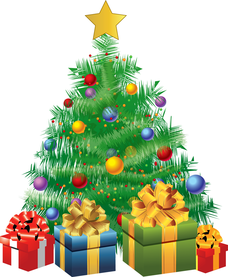Transparent Christmas Green Tree With Gifts Png Picture - Christmas Tree With Gifts Animated (740x900)