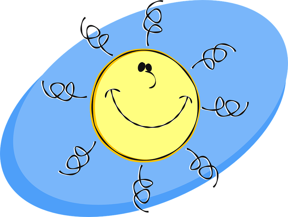 Cartoon Sun With Sunbeams Clipart - Essential Oil (958x720)