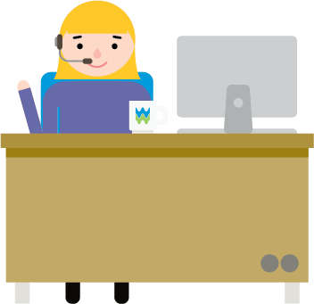 An Illustration Of A Woman Sitting At A Desk, With - Wales (352x341)