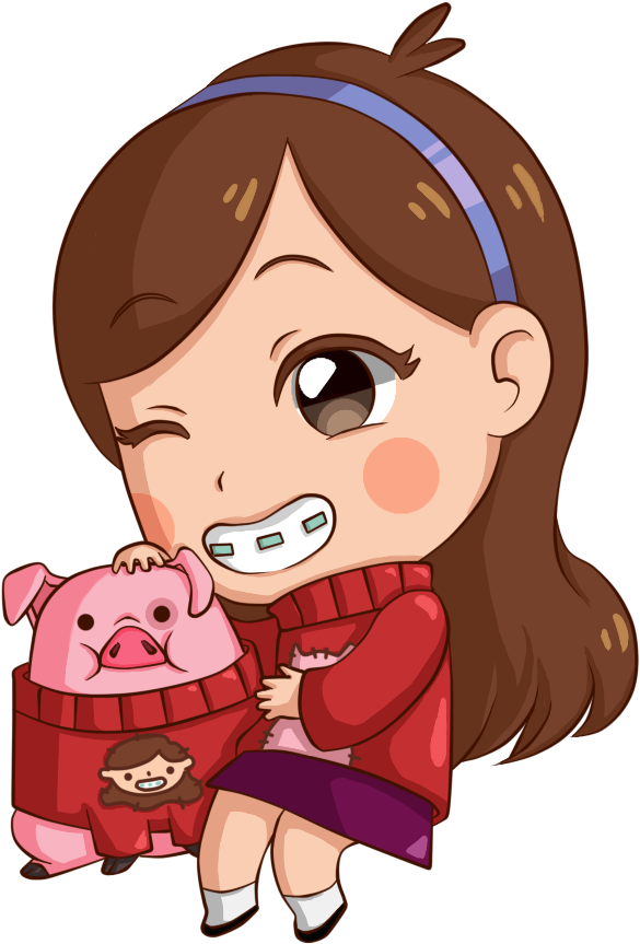 Mabel And Waddles By Tomatopuppy - Mabel Gravity Falls Chibi (727x1000)