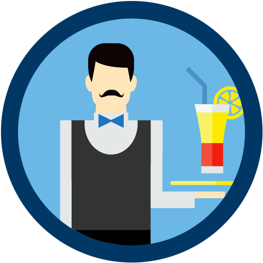 A Man Dressed In A Waiter's Uniform Holding A Tray - Food And Beverage Department Icon (540x540)