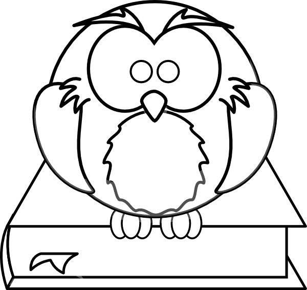 Owl On Book Black And White Clip Art At Clker Com Vector - Owl Coloring Pages (600x566)