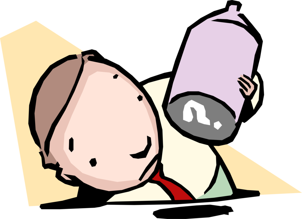 Vector Illustration Of Confused Man Inspecting Bottle - Nonfuture Tense (965x700)