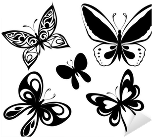 Set Black White Butterflies Of A Tattoo Sticker • Pixers® - Papillon En Noir Et Blanc (400x400)