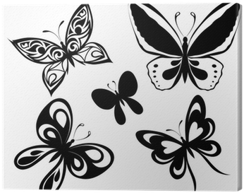 Set Black White Butterflies Of A Tattoo Canvas Print - Papillon En Noir Et Blanc (400x400)