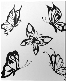 Set Black White Butterflies Of A Tattoo Canvas Print - Butterfly Black And White (400x400)