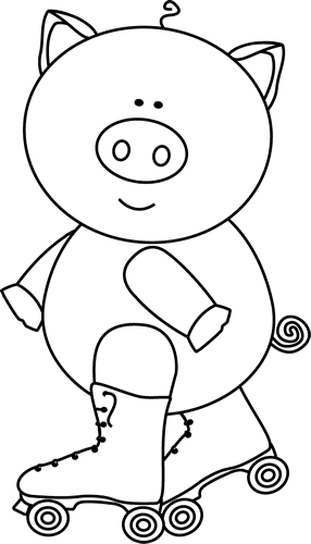 Black And White Pig Roller Skating - Pig On Roller Skates (286x500)