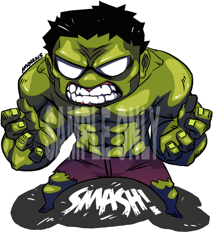 Chibi Hulk Smash By Ah-mon - Chibi Hulk Transparent (800x1000)