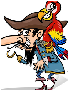Pirate With Parrot Cartoon Illustration Sticker • Pixers® - Parrot And Pirate Cartoon (400x400)