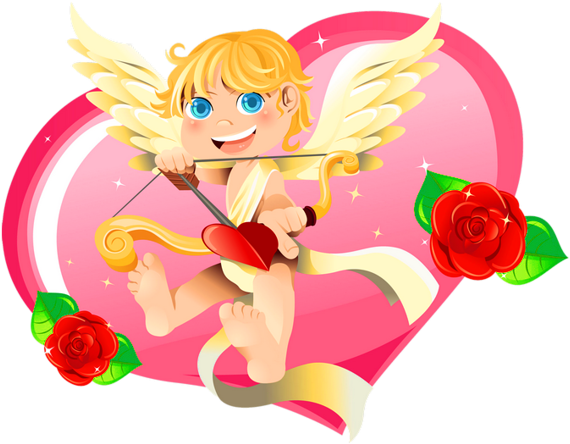Valentine Cupid With Heart Decor Png Clipart - Valentine's Day (600x471)