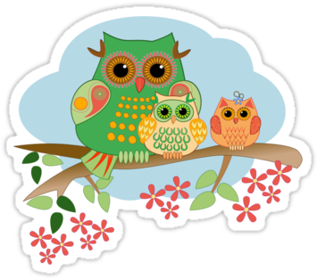 Mother Owl And Her Babies, Cute Tee Design By Walstraasart - Owls, Flowers Fantasy Design Laptop & Ipad Skin (375x360)