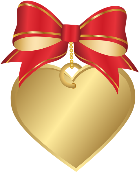 Gold Heart With Red Bow Transparent Png Clip Art Image - Red And Gold Heart (485x600)