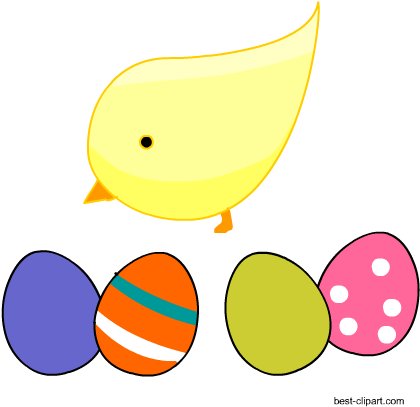 Easter Chick Standing Among Colorful Easter Eggs Clip - Easter (450x450)