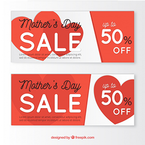 دانلود وکتور Mother's Day Sale Banners With Red Hearts - Alt Attribute (500x297)