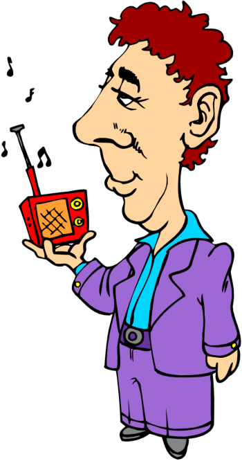 With Music Radio, It's About The Songs - Man Listening To Radio Cartoons (350x666)