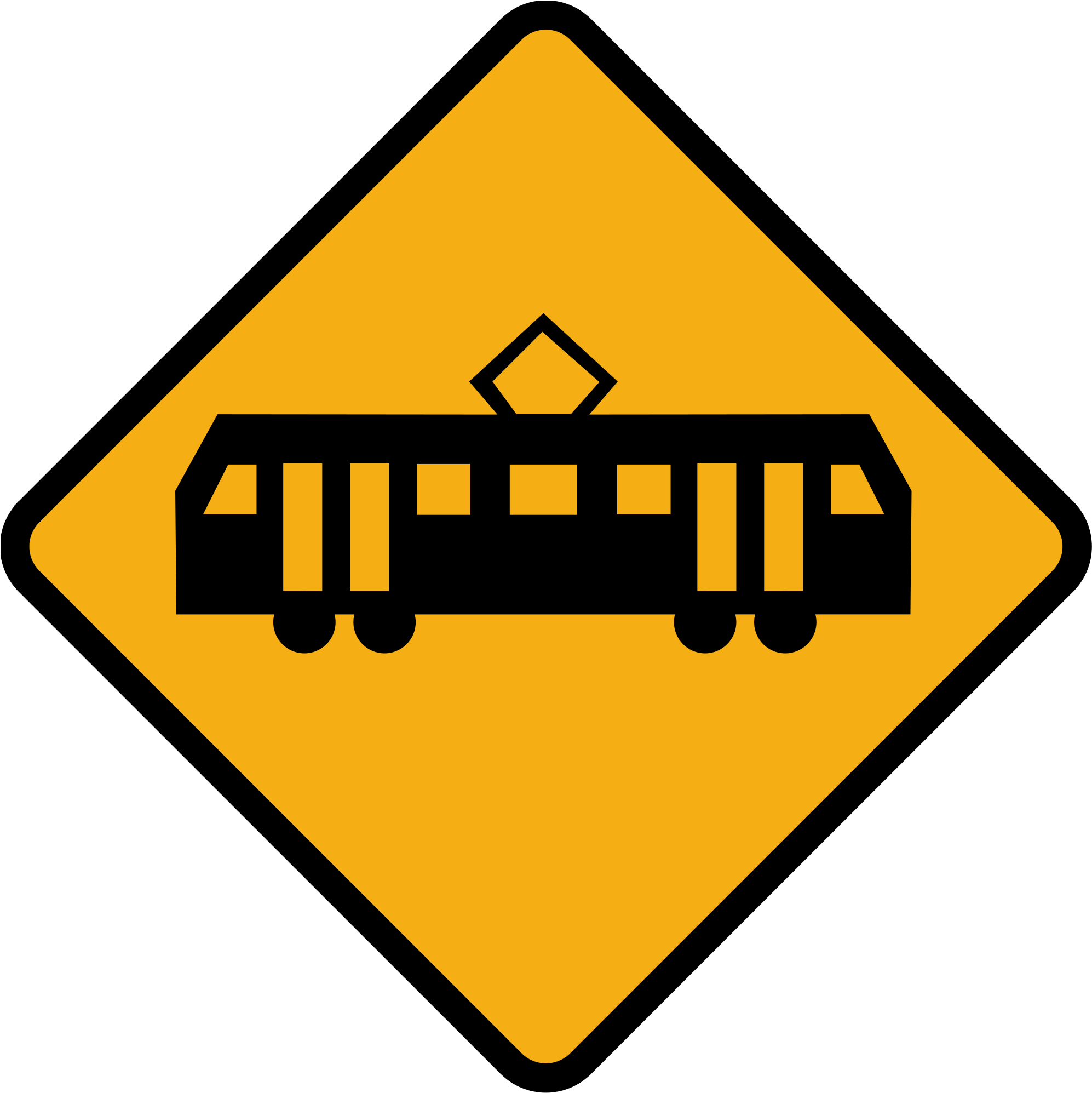 Diamond Road Sign Tram Lane Crossing Ahead - Association For The Protection And Defense Of Women's (768x768)