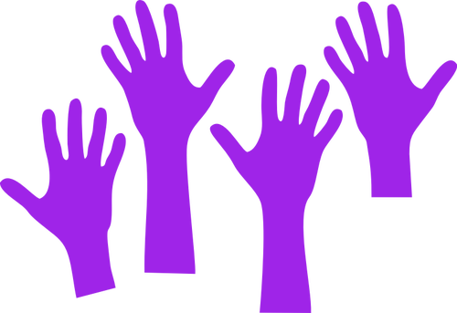 Four Purple Hands Reaching Upwards Vector Graphics - Reaching Hand Clipart (500x343)