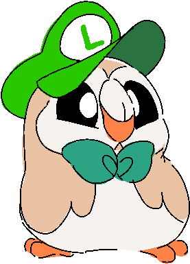 Rowlet In A Hat A Luigi Or Mario Hat - Cartoon (359x396)
