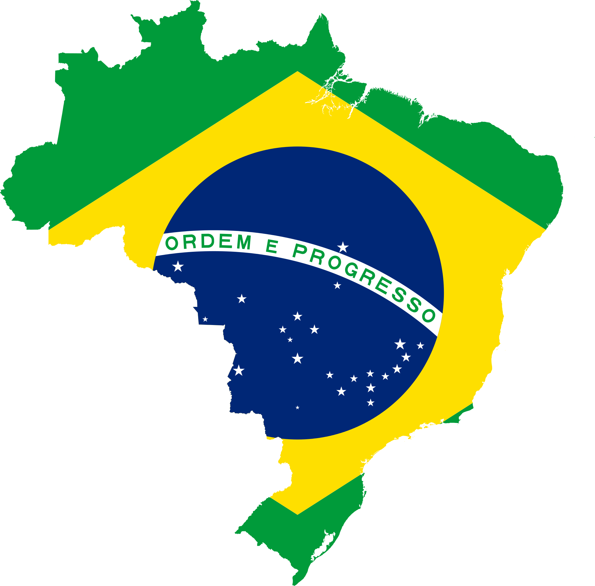 Map Of Brazil With Flag - Brazil Flag Map (2000x1969)