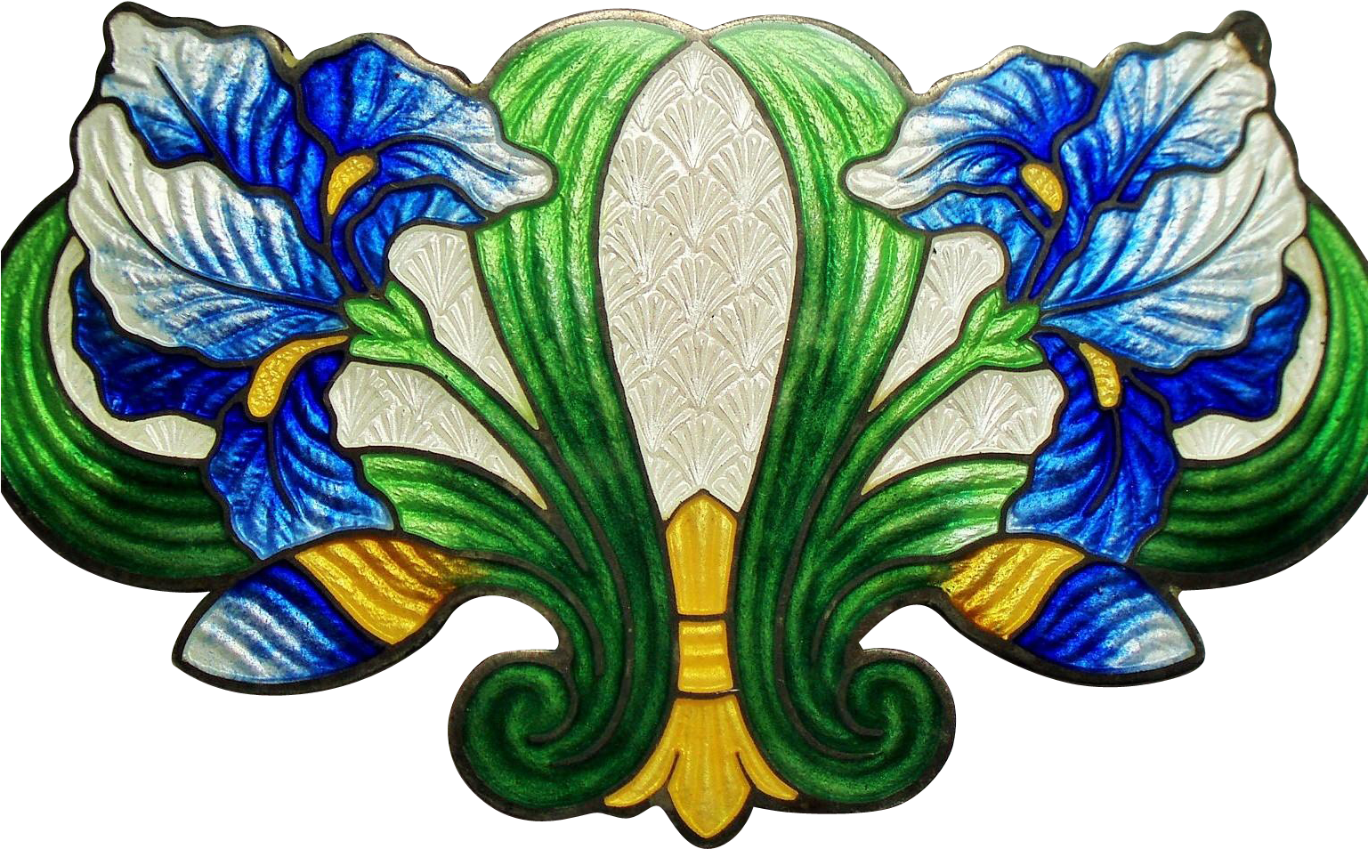 Antique Early 1900's Art Nouveau Champleve Enamel Irises - Iris (1536x1536)