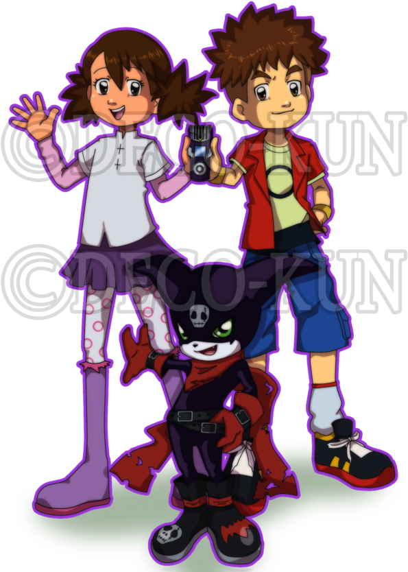 Ai And Mako With Impmon Digimon Hunters Style By Deko-kun - Digimon Ai And Mako (600x850)