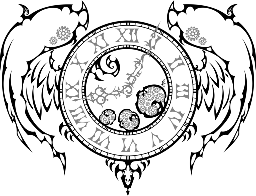 Tribal Clock By Monsterarkham - Line Art (1021x783)