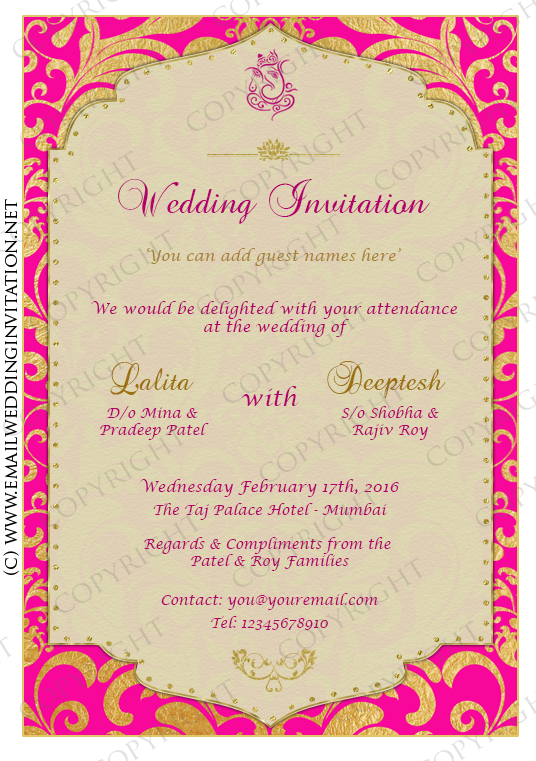Diy Email Wedding Card Design 13a Pink Web - Calligraphy (536x761)