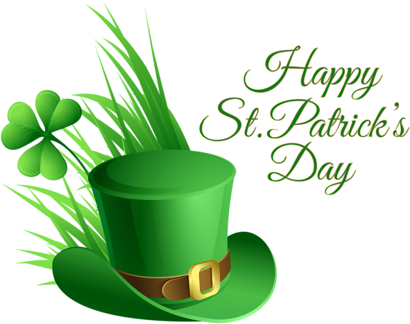 St Patricks Day Hat And Shamrock Transparent Png Clip - San Patrick Day 2018 (600x474)