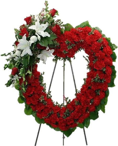 A 24" Heart With Red Carnation, Red Roses, White Lilies - Wreath Messages For Father (498x566)