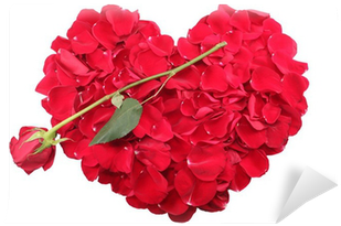 Heart Shape Of Red Rose Petals With A Red Rose Wall - Pétales De Rose En Coeur Et Flèche (400x400)