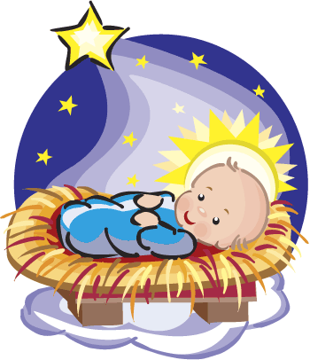 Maria Og Jesus, Englebesøg Og Motiver Fra Julenat - Baby Jesus In A Manger Clipart (350x406)