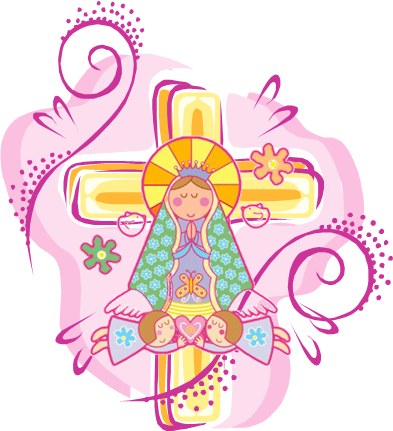 Pink Swirled Virgencita - Virgencita Plis Primera Comunion (393x431)