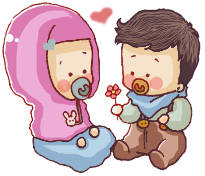 Muslim Infant Boy And Girl - Baby Muslimah Cartoon (407x350)