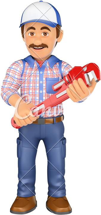 3d Plumber With A Pipe Wrench - Plumber (457x800)