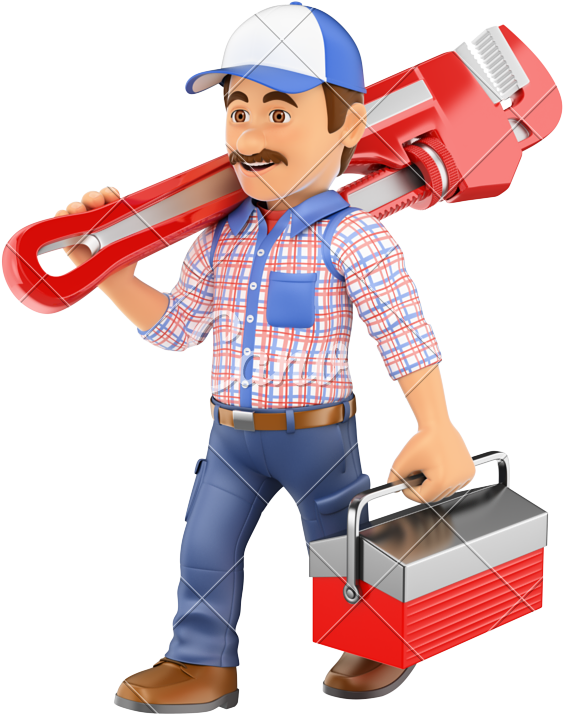 Plumber Walking With A Pipe Wrench - Herramientas De Plomero (615x800)