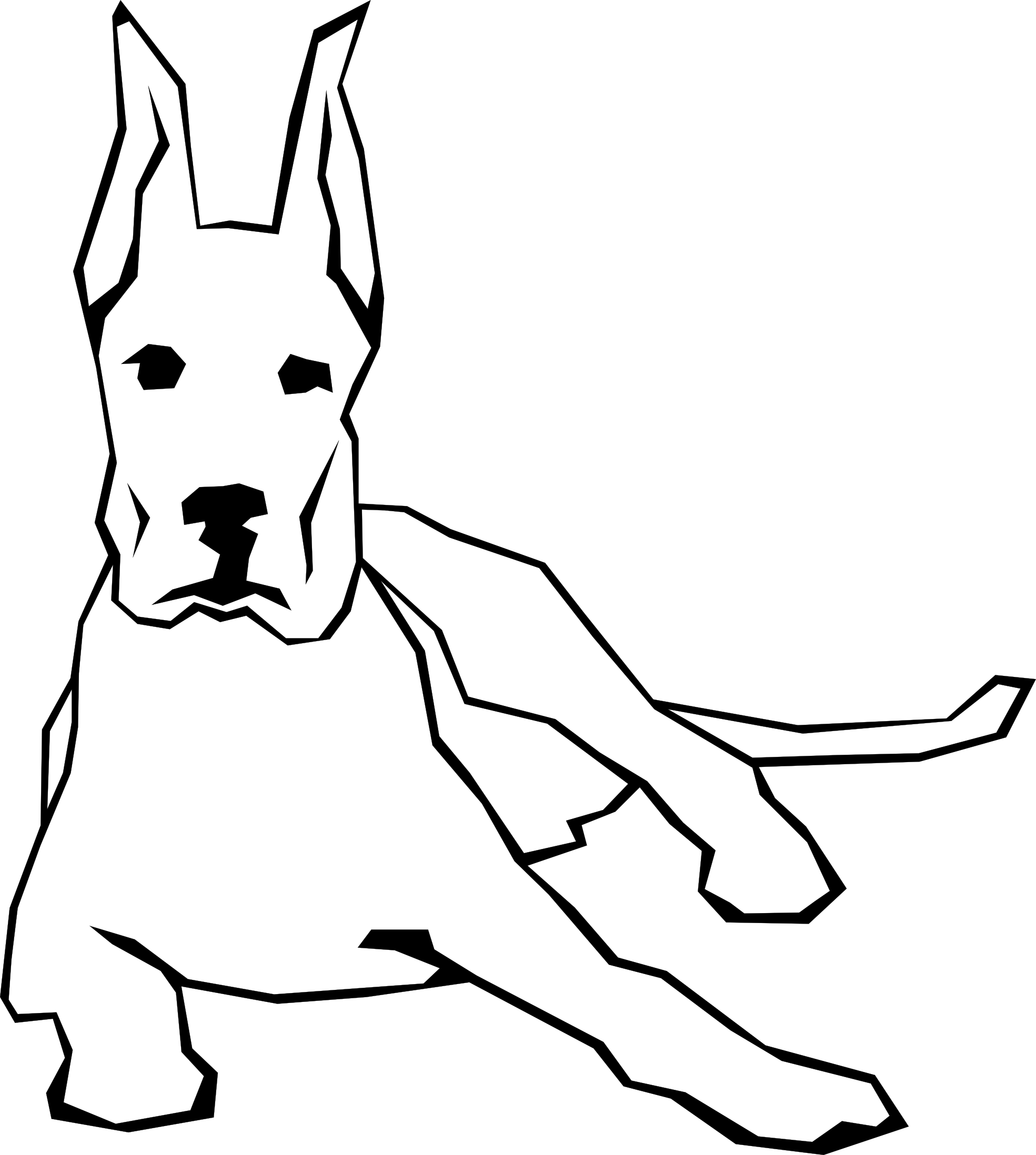 Dog Simple Drawing 9 Black White Line Art Scalable - Easy Drawings Of Great Danes (1969x2196)