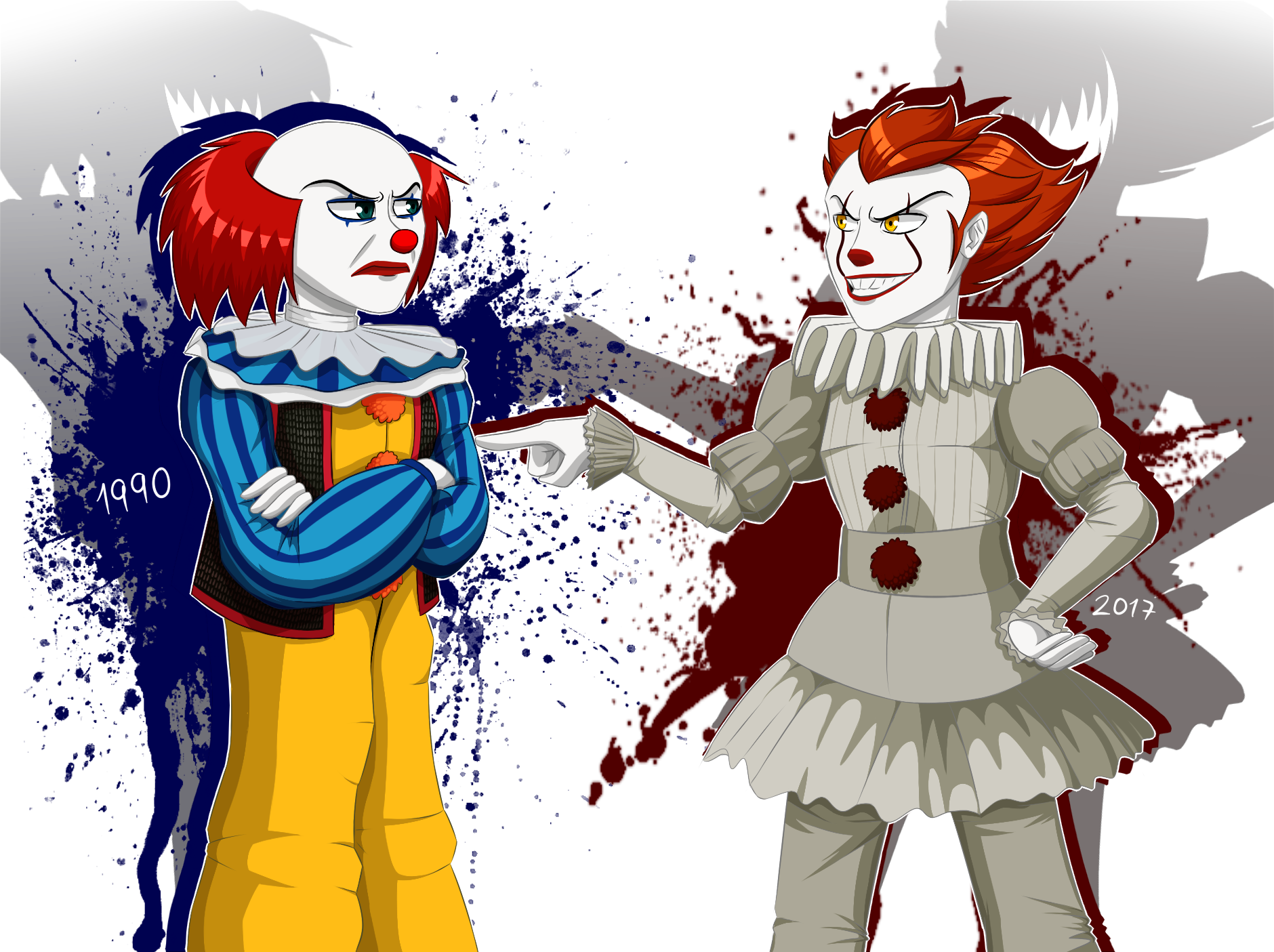 Laughing Jack Drawing Chibi Download - Pennywise 1990 And 2017 Art Gallery (1880x1405)