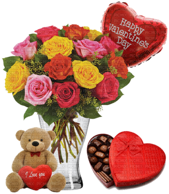 Happy Valentine's Day Bouquet Of Roses - Shaggy L Cuddles Amber Teddy Bear (400x400)