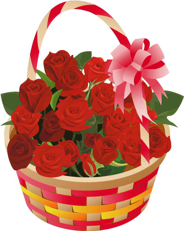 Basket Clipart Valentine's Day - Valentine's Day Flowers Clipart (656x831)
