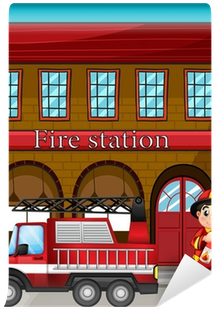 A Fireman With A Fire Truck In A Fire Station Wall - Firefighter (400x400)