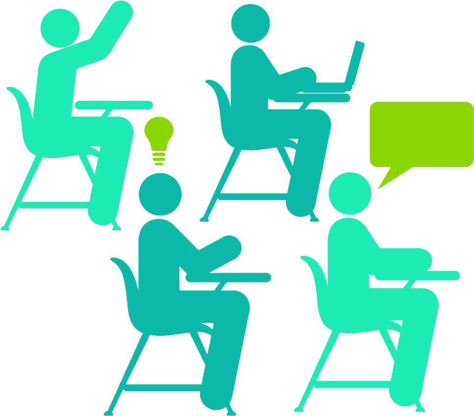 Four Students At Desks - School Black And White (1024x1024)