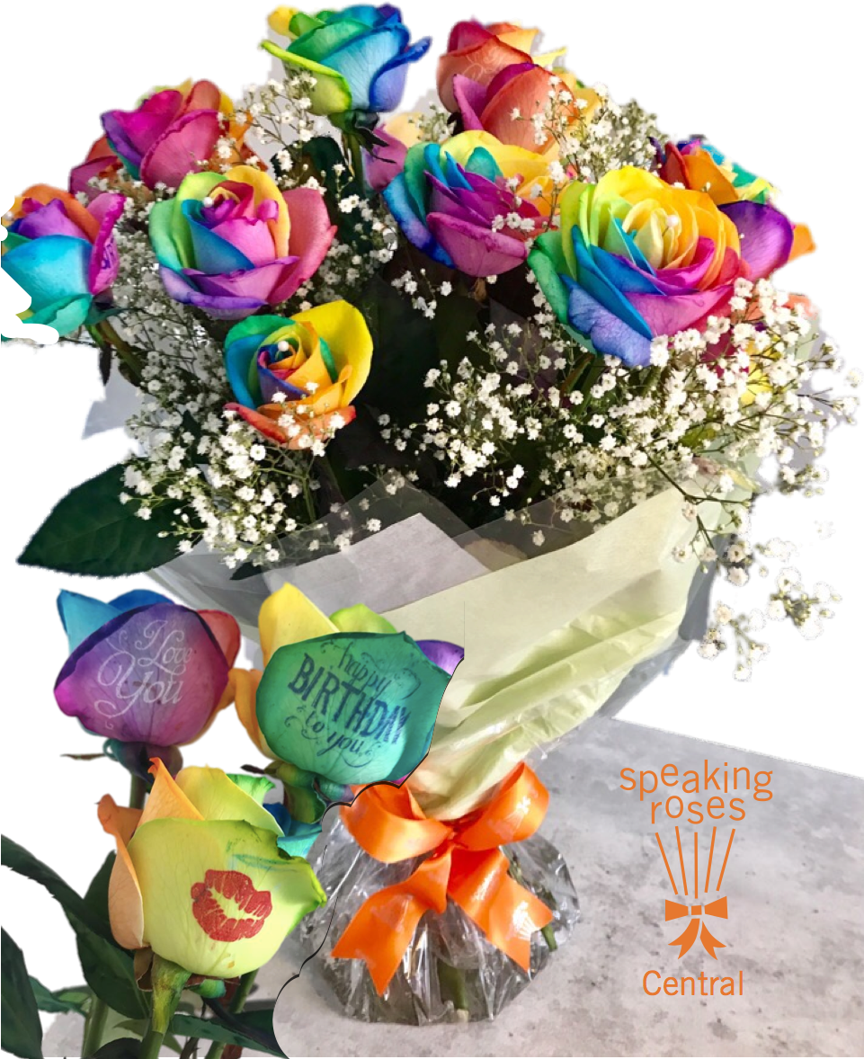 Roses Bouquet With Any Standard Phrase - Over The Rainbow (960x1250)