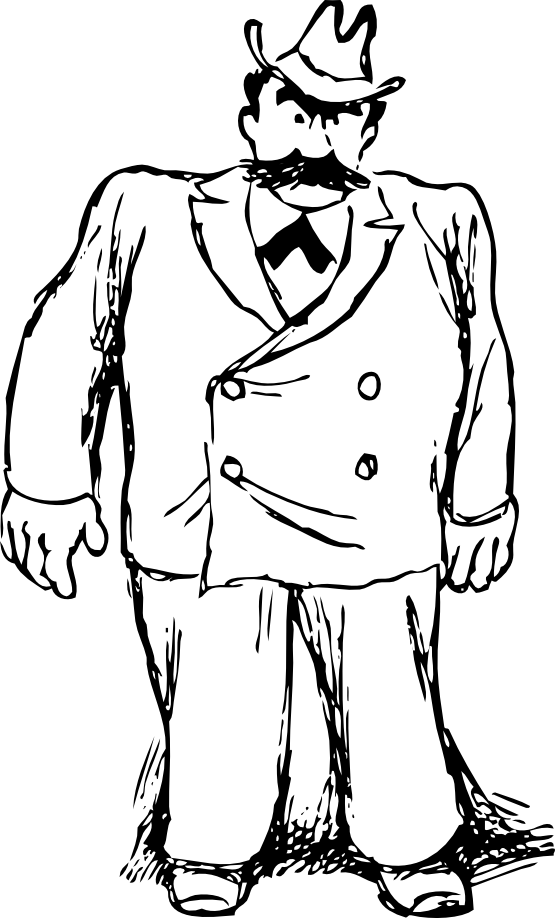 Big Man In A Suit Black White Line Art 555px - Black And White Cartoon Pictures Of Man (555x918)