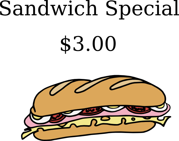 Sandwich Color Clip Art - Sub Sandwich Clipart (600x475)