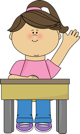 School Girl Raising Hand Clip Art - Cartoon Boy Sitting At Desk (269x450)