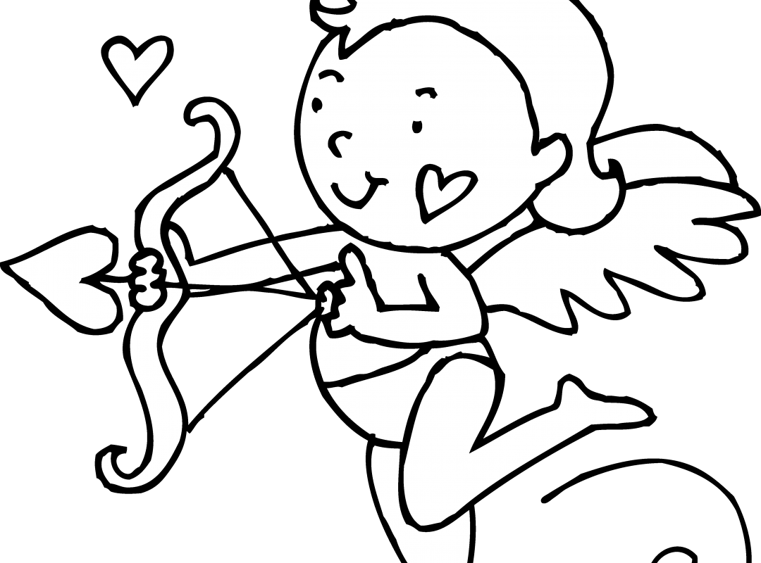 Adorable Cupid Valentine Coloring Page Pages Printable - Black And White Cupid (1080x800)