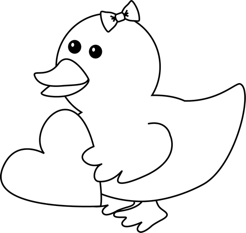 Black And White Valentine's Day Duck Clip Art - Valentine's Day (500x474)